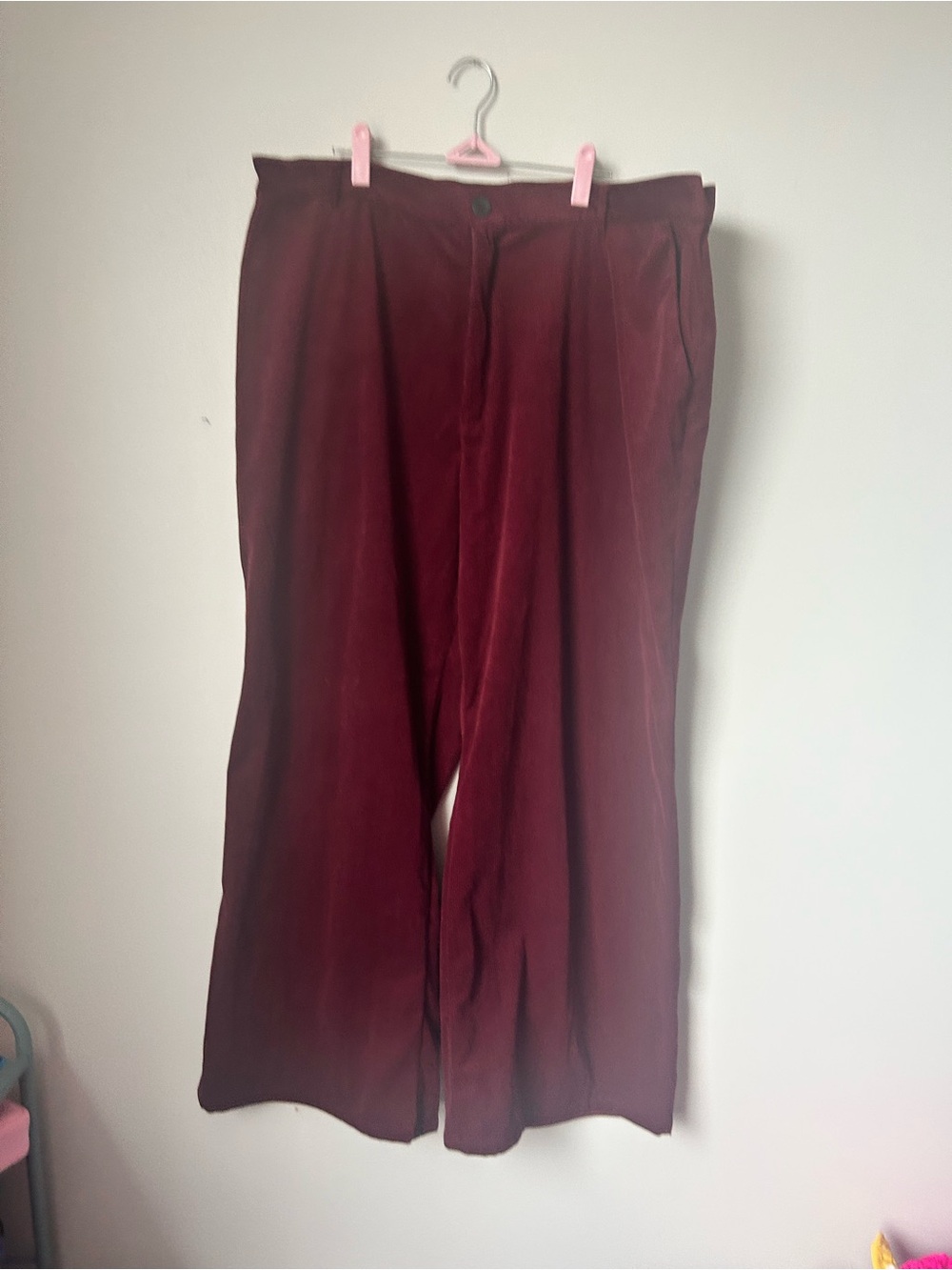 Cider Burgundy Faux Corduroy Wide-Leg Trousers